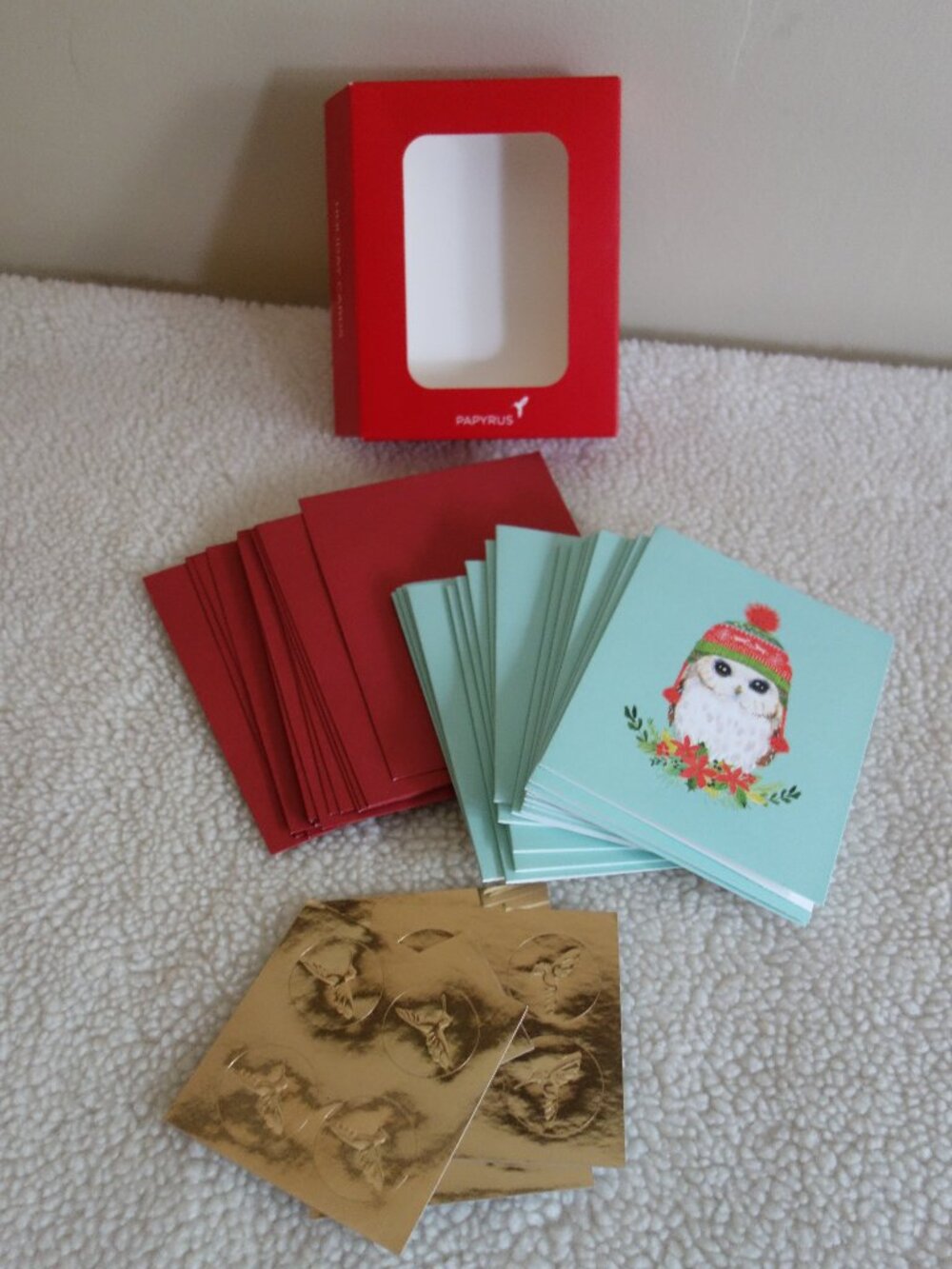 PAPYRUS Owl Beanie Christmas Holiday Cards – Open Box – Contains 17